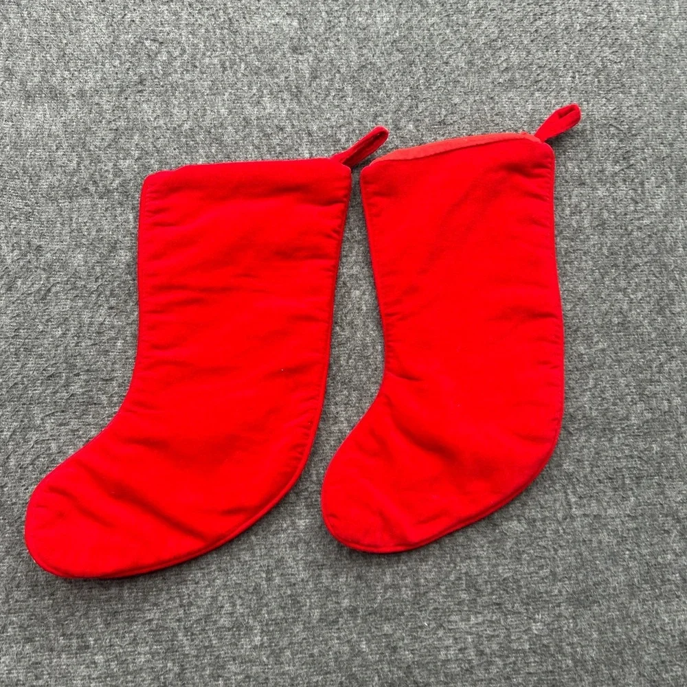 Vintage Christmas Needlepoint Angel Stockings Lined Inside Velvet Backing Set